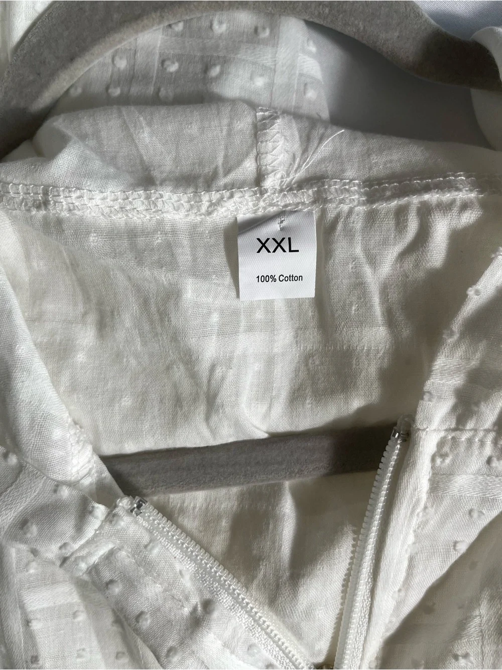Women’s White Sleeveless Hooded Zip Up‎ Top XXL Cotton Swiss Dot Casual
